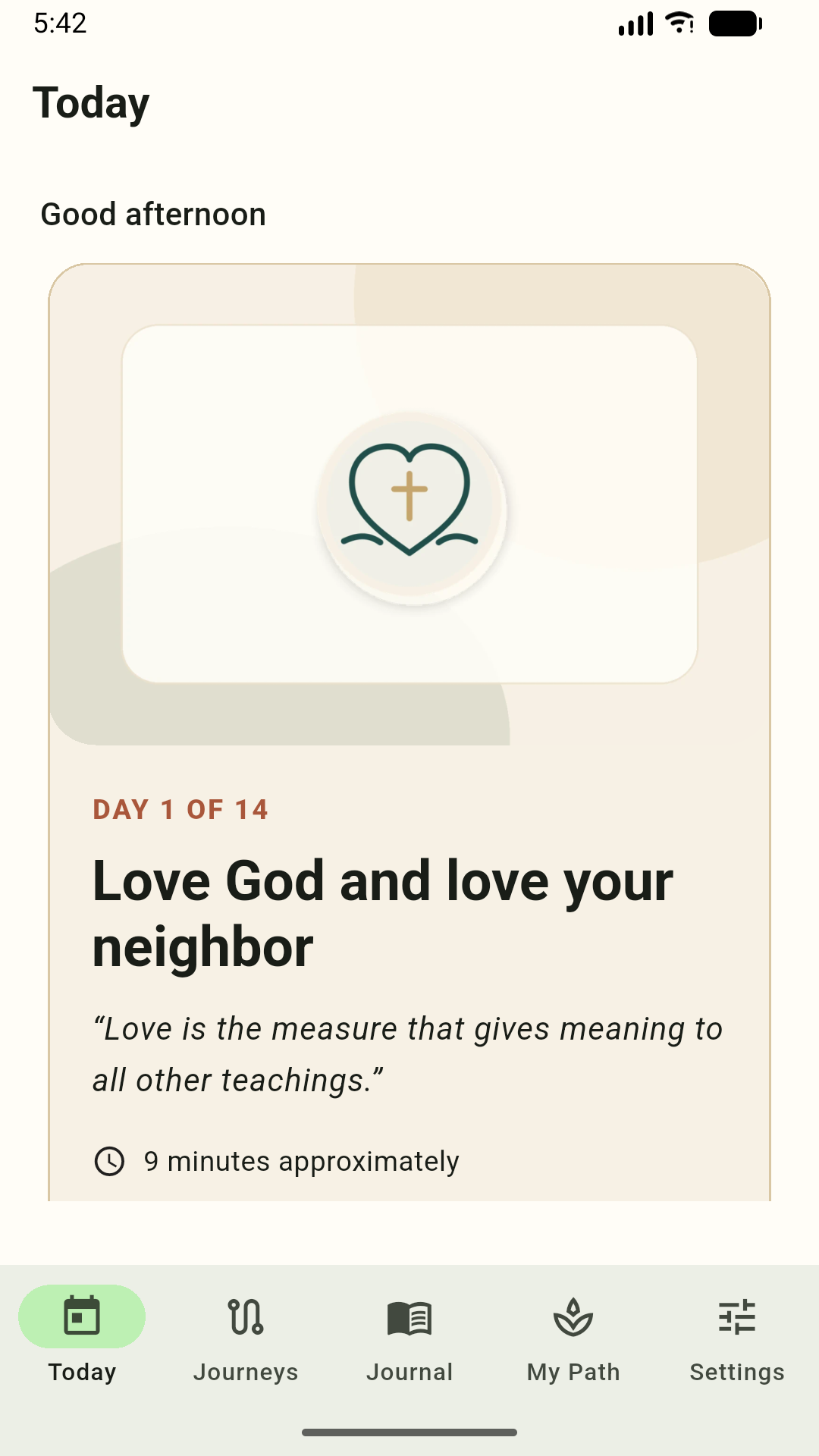 Today screen from Walk with Jesus in English
