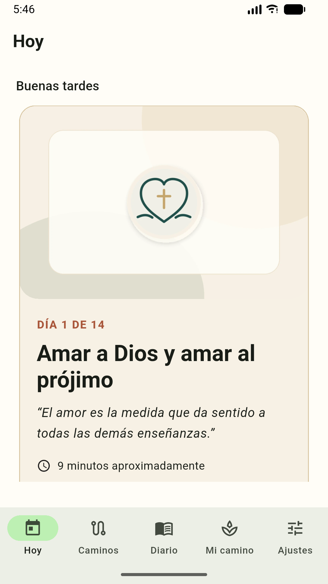 Pantalla Hoy de Caminar con Jesús en español